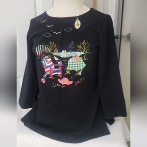 Quacker Factory - Jeanne Bice Vacation embroidered 3/4 sleeve knit top